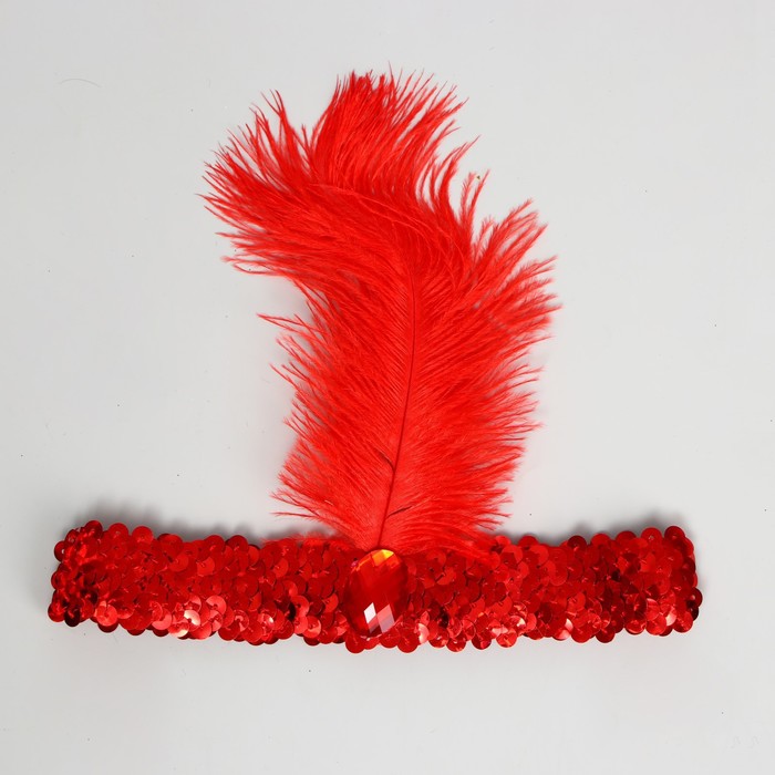 Новогодняя повязка на голову с пером, цвет красный, на новый год - фото 1905992067