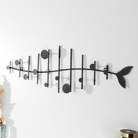 Крючки декоративные металл "Скелет рыбы" чёрный 21х62 см