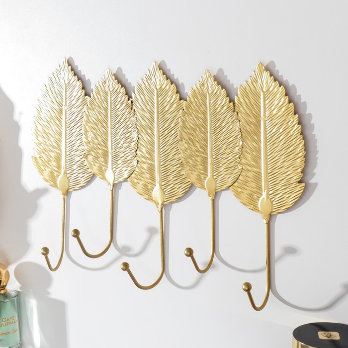 Крючки декоративные "Листья шелковицы" золотые 19х30,5 см - Фото 1