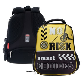 Рюкзак каркасный 37 х 29 х 17 см, Hatber Ergonomic Classic "Без риска", чёрный/жёлтый