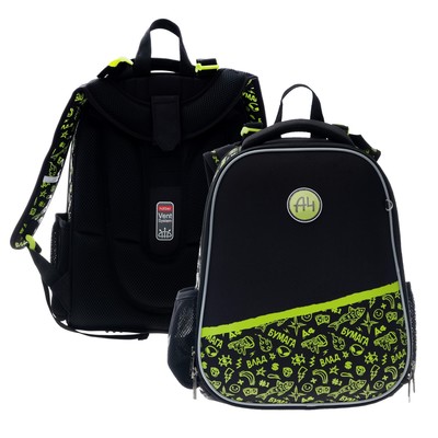 Рюкзак каркасный Hatber Ergonomic Classic «Влад А4», 37×29×17 см, чёрный/жёлтый NRk_71008