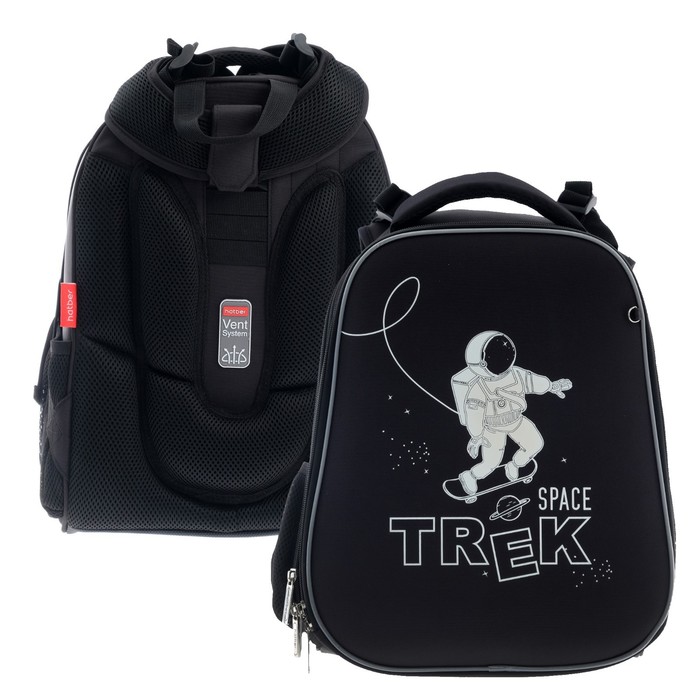 Рюкзак каркасный 37 х 29 х 17 см, с расширением, Hatber Ergonomic Classic, Space Trek, чёрный/белый