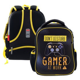 Рюкзак каркасный, 35 х 27 х 13 см, Hatber Ergonomic Mini Gamer, чёрный/желтый NRk70006