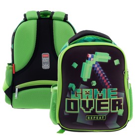 Рюкзак каркасный 35 х 27 х 13 см, Hatber Ergonomic Mini, Game over, зелёный/чёрный NRk70005