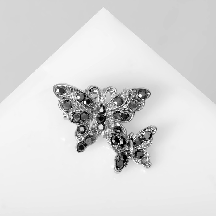 Брошь "Бабочки порхающие", цвет серый в серебре