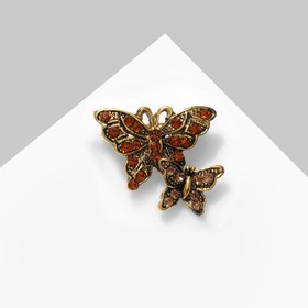 Брошь «Бабочки порхающие», цвет коричневый в чернёном золоте
