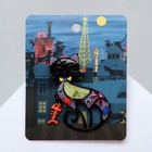 Брошь мультяшная «Кошка» с подвижной рыбой, цветная в чёрном металле - Фото 2