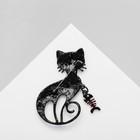 Брошь мультяшная «Кошка» с подвижной рыбой, цветная в чёрном металле - Фото 3