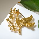 Брошь «Журавль» с веткой сакуры, цветная в золоте - Фото 2