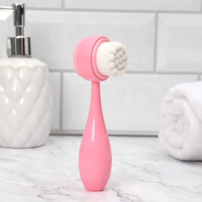 Щётка для умывания, двусторонняя, с ручкой, 15 × 4,3 см, цвет МИКС 28123