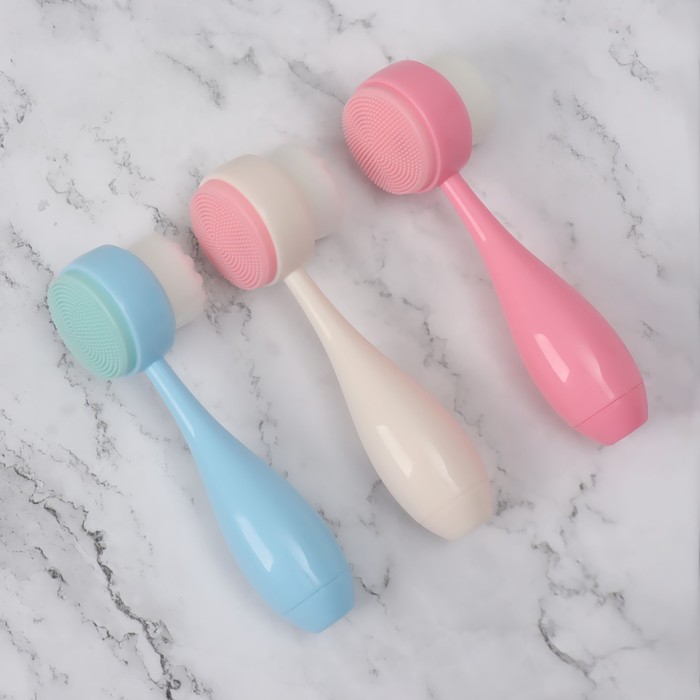 Щётка для умывания, двусторонняя, с ручкой, 15 × 4,3 см, цвет МИКС 28123