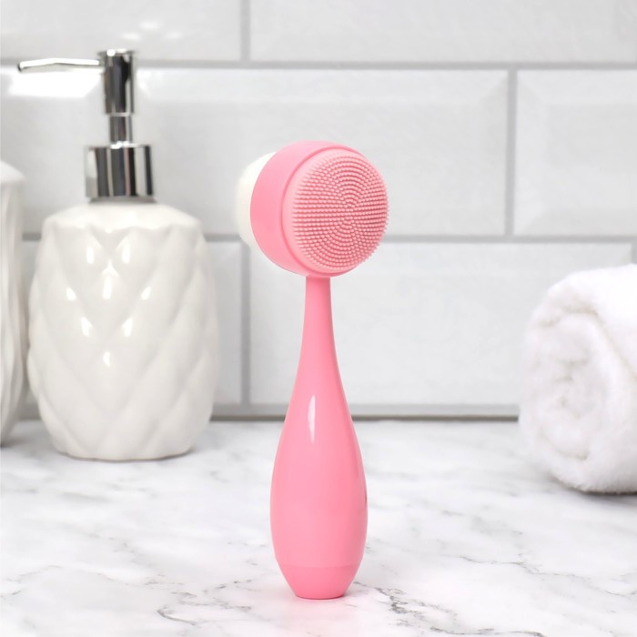 Щётка для умывания, двусторонняя, с ручкой, 15 × 4,3 см, цвет МИКС 28123