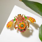 Брошь «Муха» в цветах, цветная в золоте - Фото 1