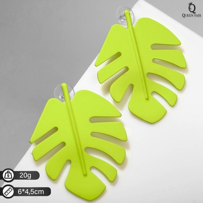 Серьги металл «Монстера» лист, цвет салатовый