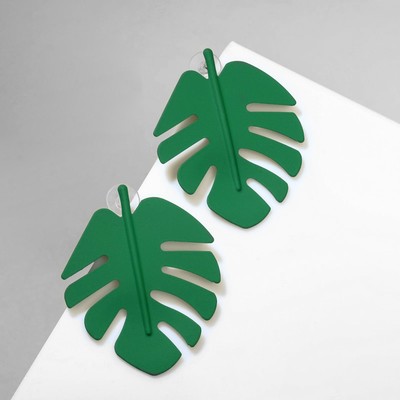 Серьги металл «Монстера» лист, цвет тёмно-зелёный