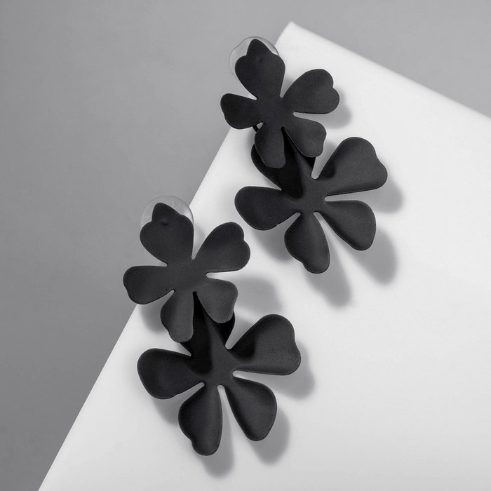 Серьги металл «Яркость» цветы, цвет чёрный - фото 1907440163