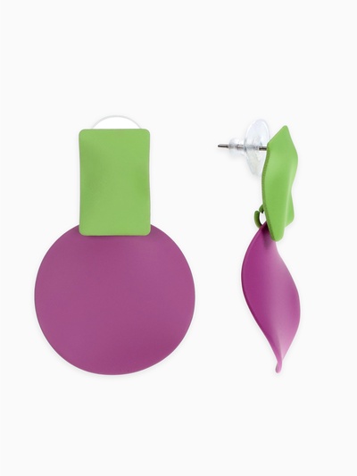 Серьги металл «Яркость» геометрия, цвет салатово-фиолетовый