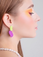 Серьги металл "Яркость" геометрия, мятый квадрат, цвет салатово-фиолетовый - фото 809298964