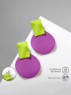 Серьги металл "Яркость" геометрия, мятый квадрат, цвет салатово-фиолетовый - фото 809298966