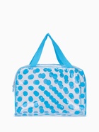 Косметичка-сумка на молнии для бассейна, с ручками, в горох, полупрозрачная/голубая - Фото 2