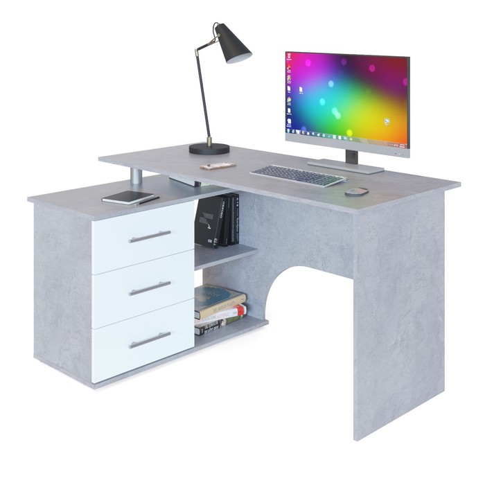 Компьютерный стол «КСТ-09», 1350 × 935 × 744 мм, угол левый, цвет бетон / белый