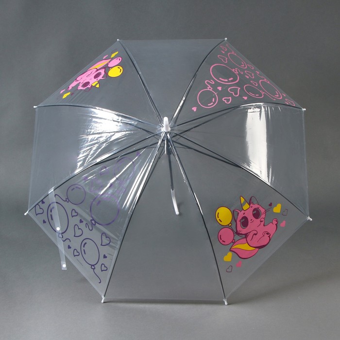 Зонт детский «Котик-единорожка»‎полуавтомат прозрачный, d=90см - фото 1905993918