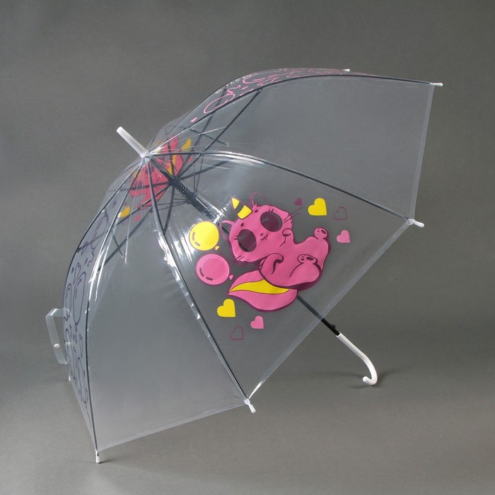 Зонт детский «Котик-единорожка»‎полуавтомат прозрачный, d=90см - фото 1905993919