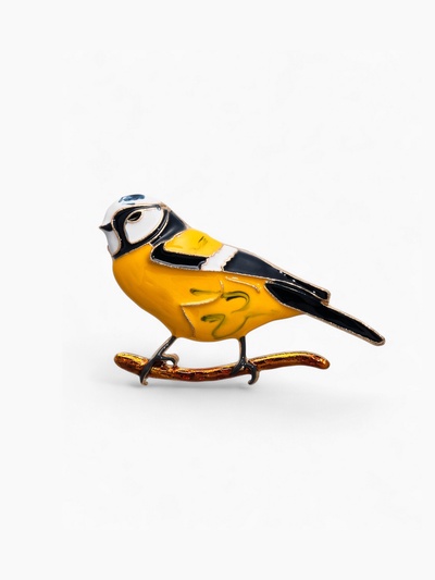 Брошь «Птица» синица, чёрно-жёлтый в золоте