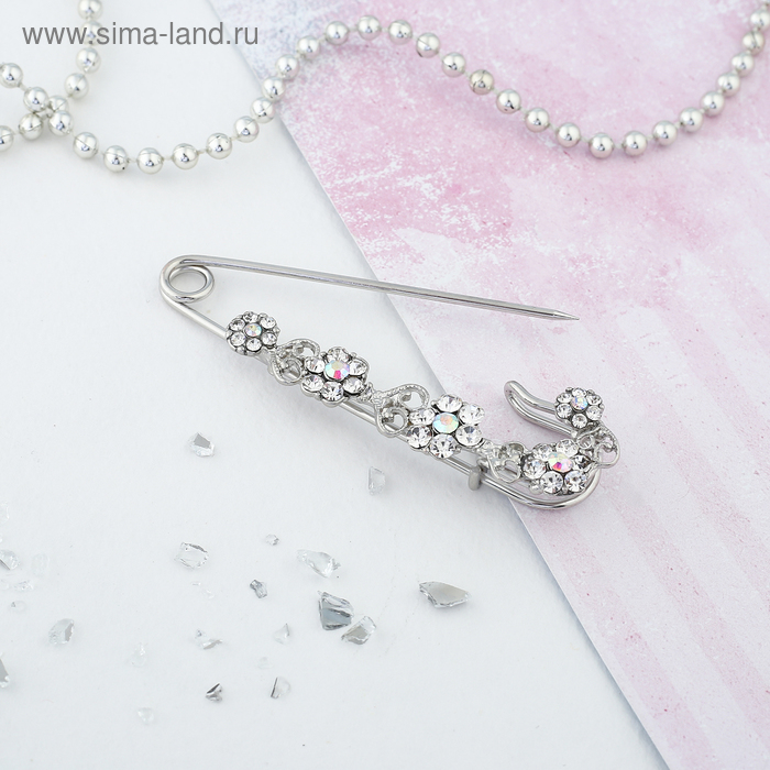 Булавка «Цветок магнолия», 7 см, цвет белый в серебре - Фото 1