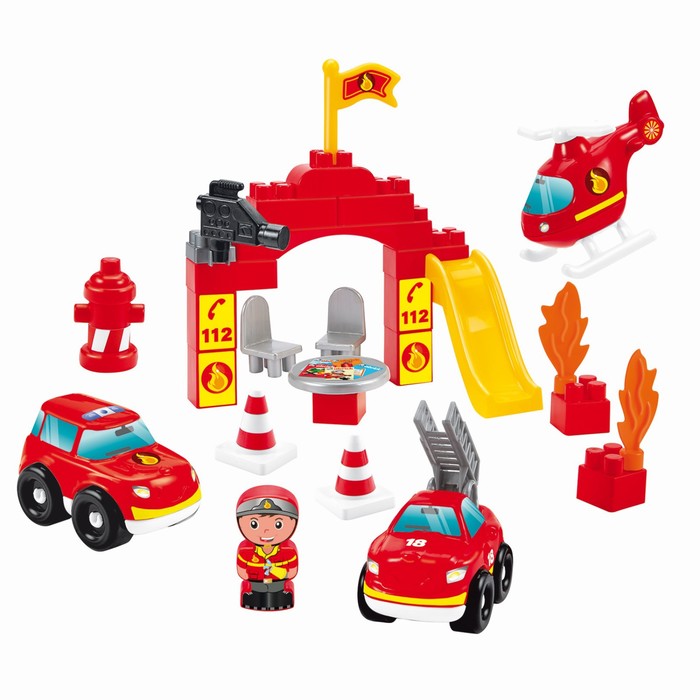 Конструктор Abrick «Пожарная станция» с 3 машинами, 21 × 20 × 23 см - Фото 1