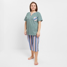 Комплект женский домашний (футболка/бриджи), цвет олива, размер 54