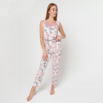 Комплект женский домашний (майка, брюки), цвет молочный, размер 42