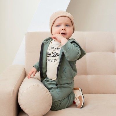 Костюм для мальчика (худи, брюки) «Крошка Я» NY, рост 68-74 см, хаки