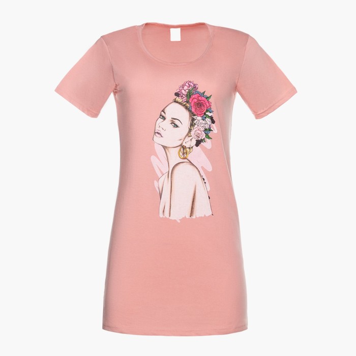 Ночная сорочка женская цвет пудровый, принт микс, размер 56