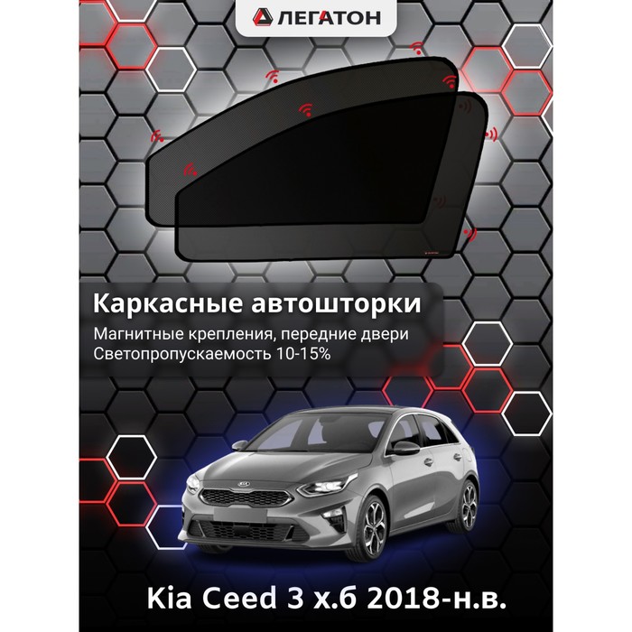 Каркасные автошторки Kia Ceed 3, 2018-н.в., хэтчбек, передние (магнит), Leg3966