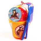 Песочный набор в сетке: ведерко 350 мл., лейка, грабли, совок, 4 формочки Маша и Медведь - фото 24517564