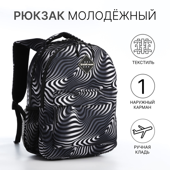 

Рюкзак школьный из текстиля на молнии, Erich Krause, 1 карман, цвет чёрный