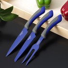 Набор кухонных принадлежностей Faded, 3 предмета: 2 ножа, вилка для мяса, цвет синий - фото 2729691