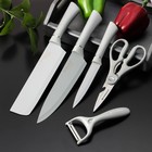 Набор кухонных принадлежностей Blades, 5 предметов: 3 ножа, овощечистка, ножницы в комплекте, цвет белый - фото 2729695