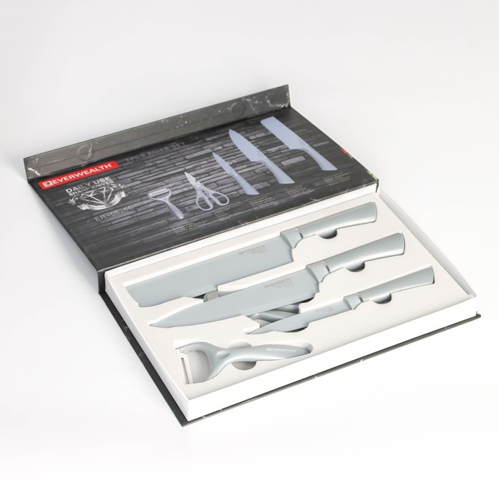 Набор кухонных принадлежностей Blades, 5 предметов: 3 ножа, овощечистка, ножницы в комплекте, цвет белый - фото 1926418721