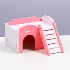 Дом для грызунов с лесенкой и террасой, 15  х 10 х 3 см, розовый - фото 321337483