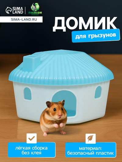 Домик для грызунов, 11.4×10.7×10.7 см, угловой, пластик, голубой