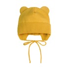 Шапочка на завязках с ушками детская Amarobaby Pure Love Bear, с подкладом, размер 38-40 см, цвет жёлтый - фото 109770155