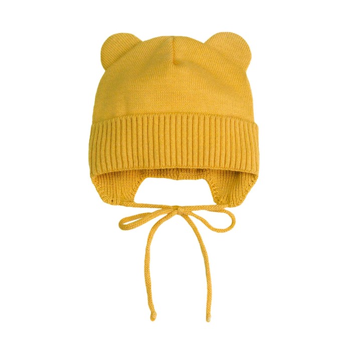 Шапочка на завязках с ушками детская Amarobaby Pure Love Bear, с подкладом, размер 38-40 см, цвет жёлтый