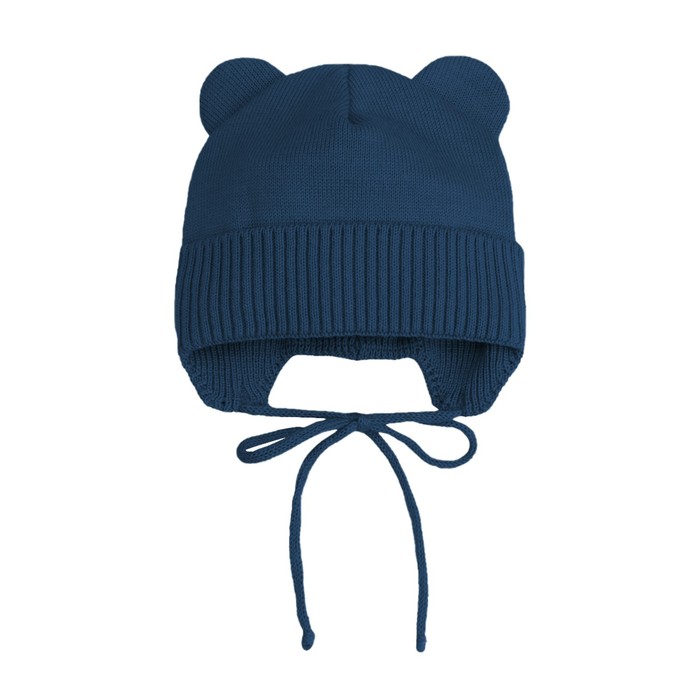 Шапочка на завязках с ушками детская Amarobaby Pure Love Bear, с подкладом, размер 46-48 см, цвет синий