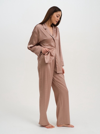 Пижама женская (рубашка, брюки) KAFTAN «Треугольники», бежевая, размер 40-42