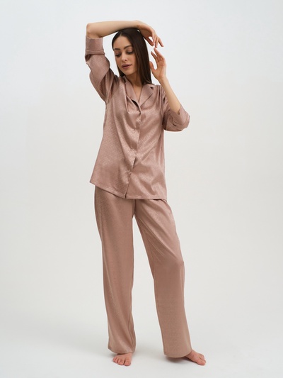 Пижама женская (рубашка, брюки) KAFTAN «Треугольники», бежевая, размер 40-42