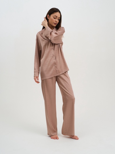 Пижама женская (рубашка, брюки) KAFTAN «Треугольники», бежевая, размер 40-42