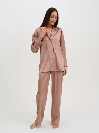 Пижама женская (рубашка, брюки) KAFTAN «Треугольники», бежевая, размер 52-54