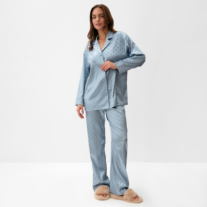 Пижама женская (рубашка и брюки) KAFTAN Горох цвет голубой, размер 52-54
